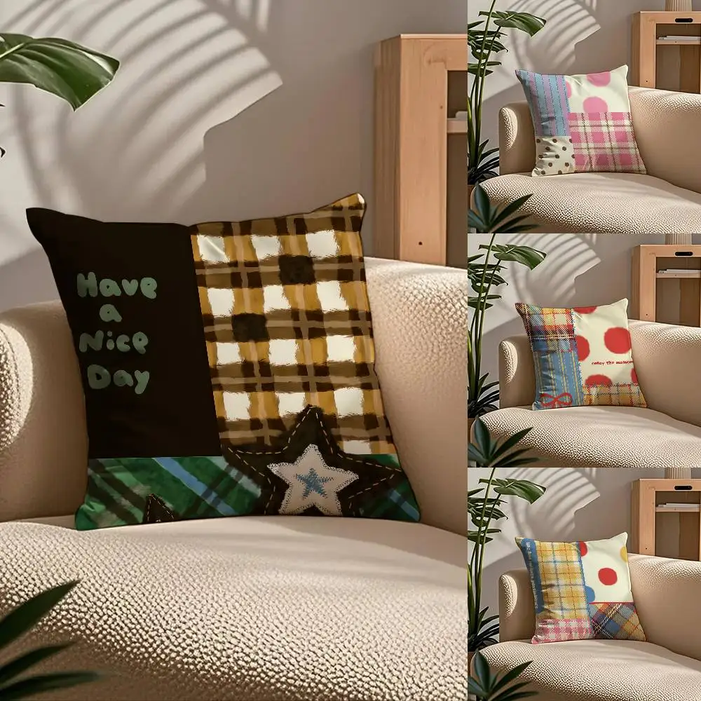 

Ins Style Patchwork Anime Pillow Case Comfort Sofa Bed Silky elegant Invisible zipper Custom Decorative cushion cover
