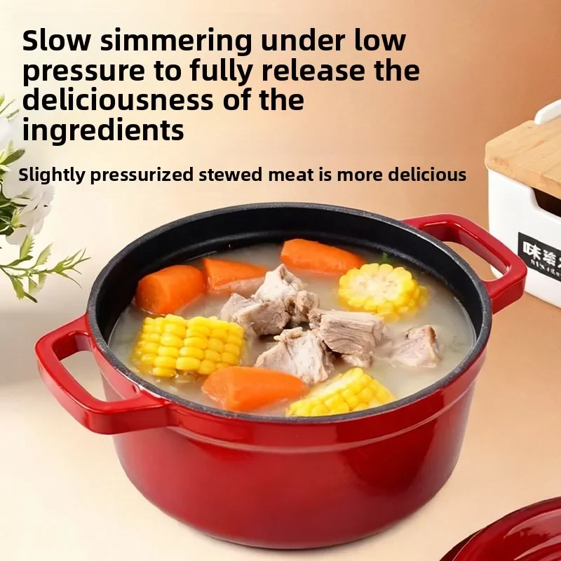 Enamel Cast Iron Pot, Non-stick Stew & Soup Casserole, Ideal Housewarming Gift, Compatible with Gas & Induction Cooker