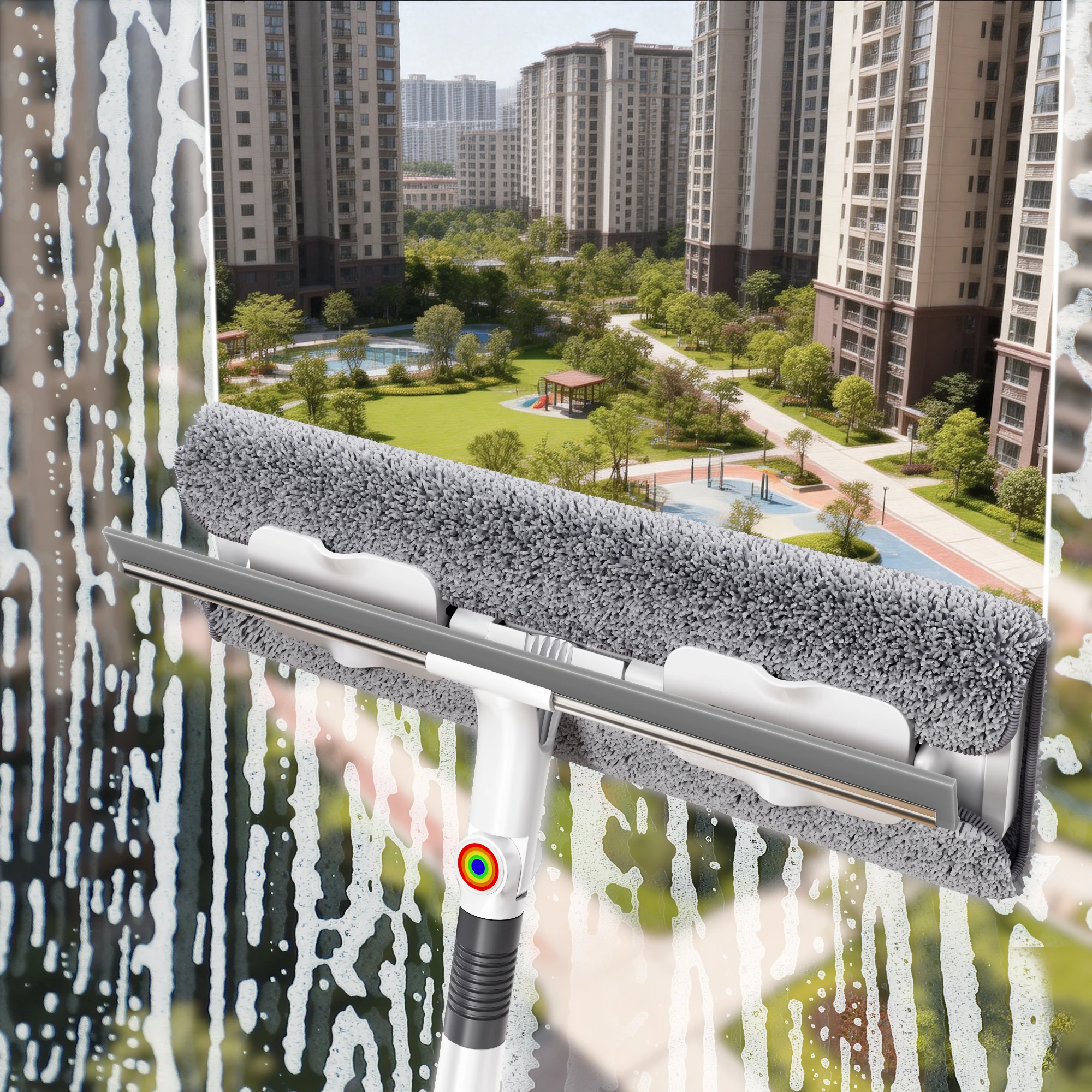 Fensterwischer 2-in-1 mit ausziehbarer Stange für hohe Fenster