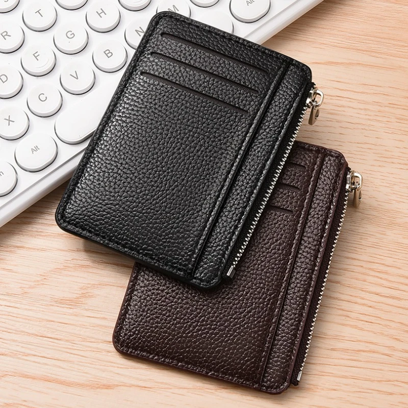 Slim Leather Wallet for Men Multi Slot Card Holder with Coin Pocket Black Brown Business Purse