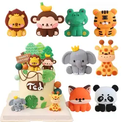 Forest Animal Cake Topper Tropical Jungle Safari Lion Elephant Giraffe Monkey Cake Decoration First Birthday Party Cute Gift