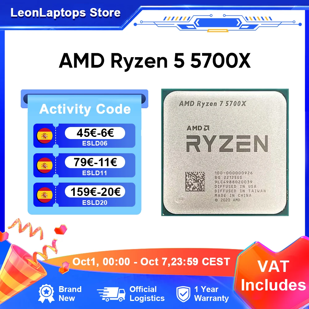 AMD Ryzen 7 5700X R7 5700X 8 Núcleos 16 Hilos 4.6GHz Boost 32MB Caché 65W Socke…