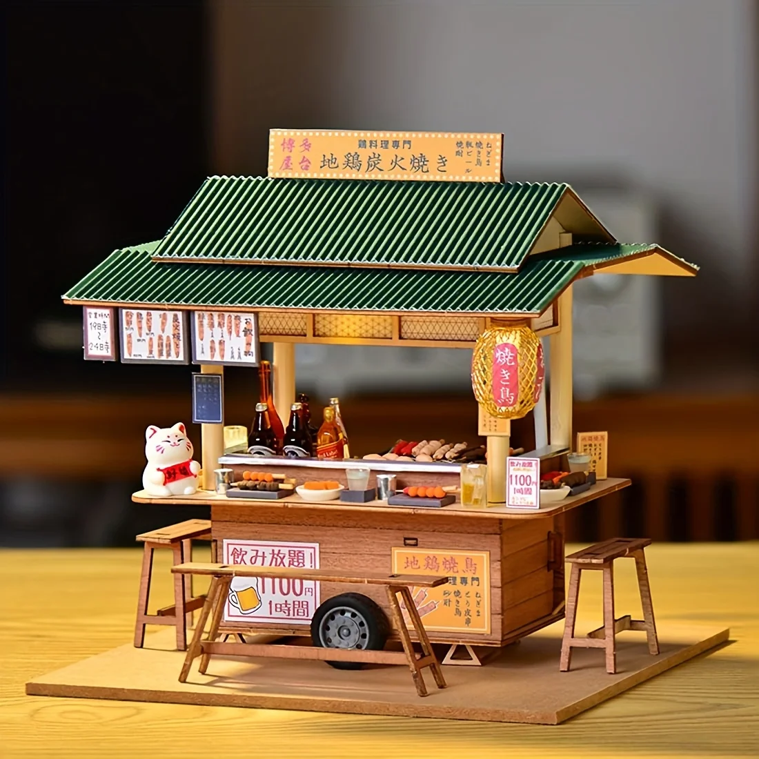 Miniature DIY Dollhouse Kit Wooden Japanese Yakitori Shop Architecture Model Kit 3D Puzzle Birthday Gift for Adults