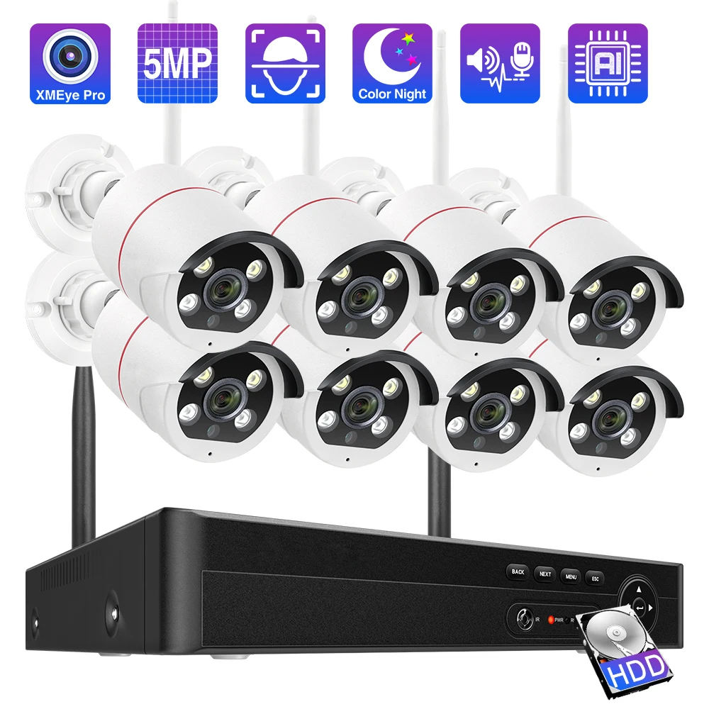 techage sistema de camera de seguranca sem fio face detect vigilancia por video cctv wifi kit de protecao audio bidirecional onvif 8ch hd 5mp 01