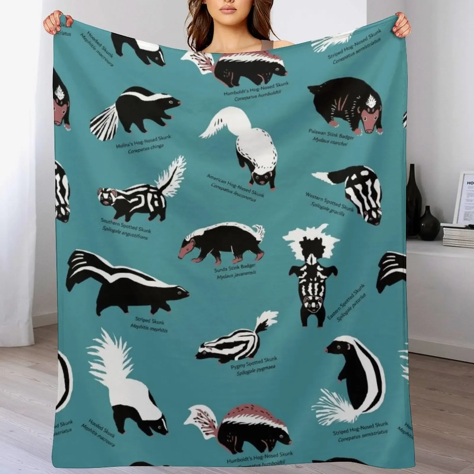 Skunks of the World: Species of Family Mephitidae Throw Blanket Cozy Sofa Blanket for TV Watching Napping
