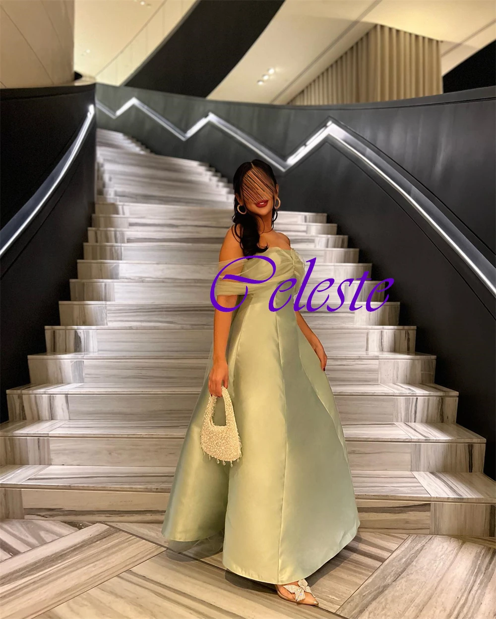 Customized Strapless Sleeveless Satin Ankle Length A-Line Evening Dress Exquisite Party Dresses Sparkly Special Occasion Gowns