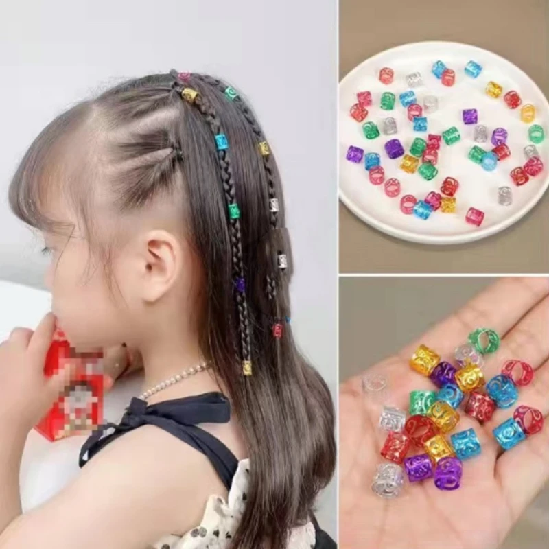 

Hot 50-100pcss/bag Adjustable Mixed Color Hair Braids Rings Dreadlock Beads Tubes Hair Rings Cuff Clips Women Kids Hairpin