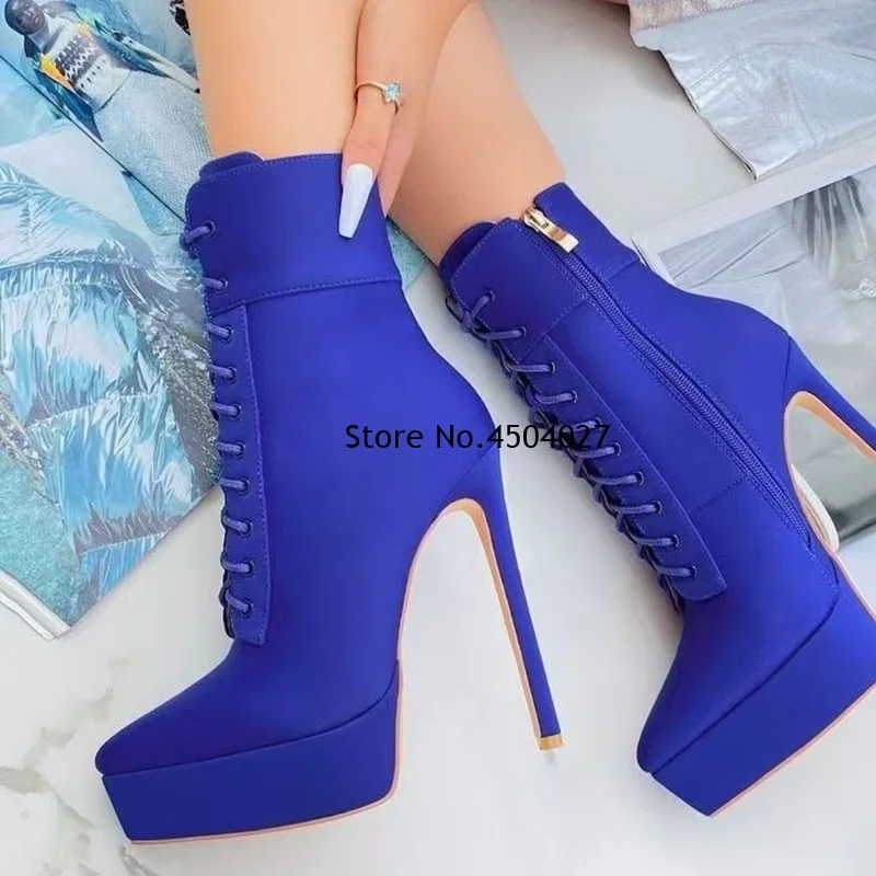 الأزرق الوردي النيون الأصفر المرأة أحذية عالية منصة أشار تو الدانتيل متابعة حذاء من الجلد كعب ستيليتو الجوارب القصيرة فستان الأحذية