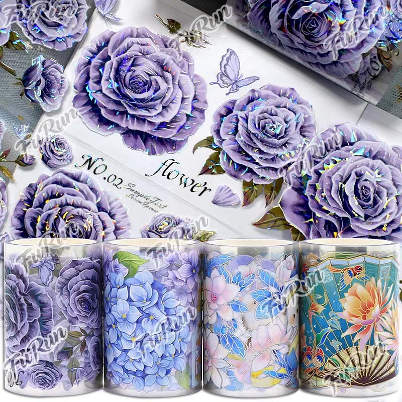 2m/Roll Purple Washi Pet Tape Purple Flower Girls Cloud Sky Masking Tape for Scrapbooking Journaling Diary Decoration Handmade