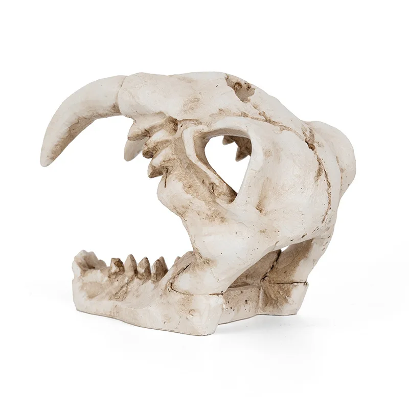 Resin saber-toothed tiger , aquarium decoration, dinosaur skull model, lizard and turtle nesting toy