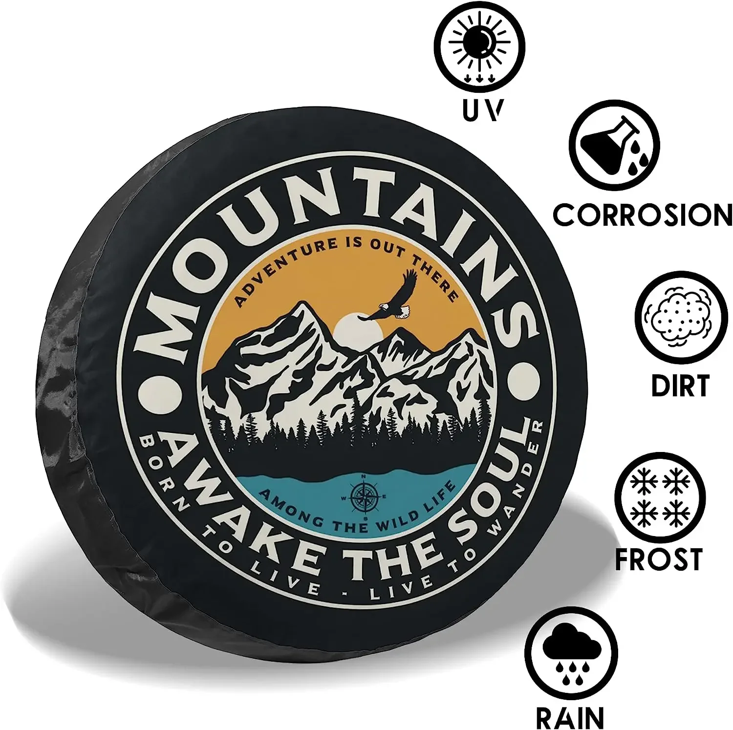 Mountains Adventure Awake The Soul Spare Tire Cover Wheel Protectors Weatherproof Dust Proof UV Sun Universal for Trailer SUV