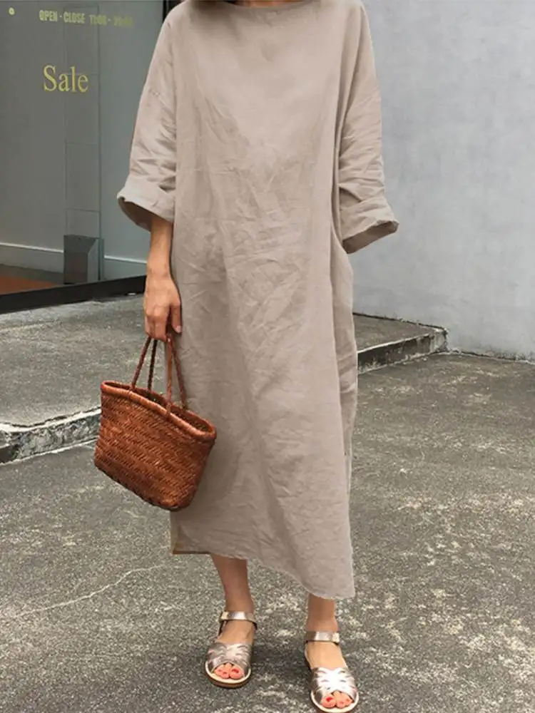 ZANZEA elegante Solid Maxi Dress Casual manica intera Baggy Vestidos abiti da donna oversize autunno prendisole femminile O collo Robe