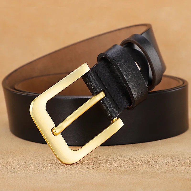 3.8CM X105CM  Men Retro Accessories Cowhide Belt Golden Buckle Head Pants Factory Wholesale Large Size Lengthened Brother