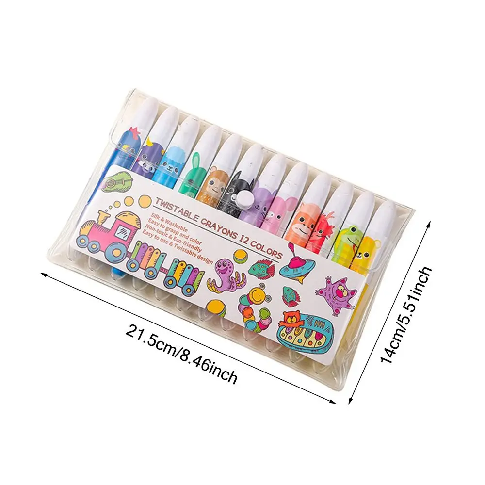 Cute Quick Dry 12 Color Drawing Pens Washable Non-dirty Hand Colorful Crayons Water-Soluble Twistable Coloring Sticks