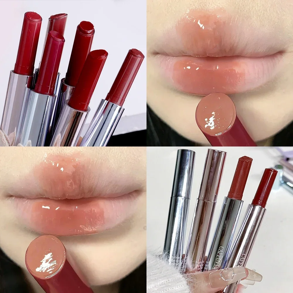 Cherry Red Jelly Solid Lip Gloss specchio idratante Water Light Lipstick Pen Glass Tea Red Brown Lip Glaze Tint Makeup Cosmetic