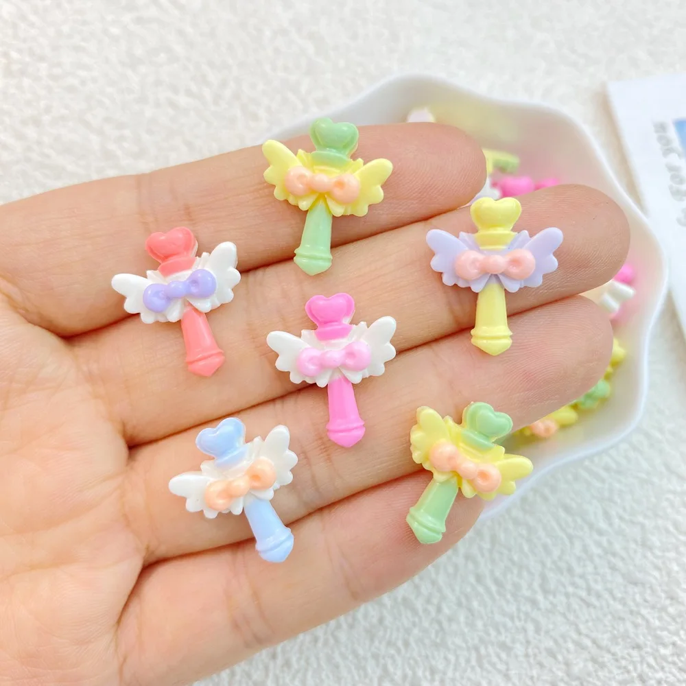 30Pcs New Cute Resin Mini Cartoon Angel Magic Stick Series Flat Back Manicure Parts Embellishments For Hair Bows