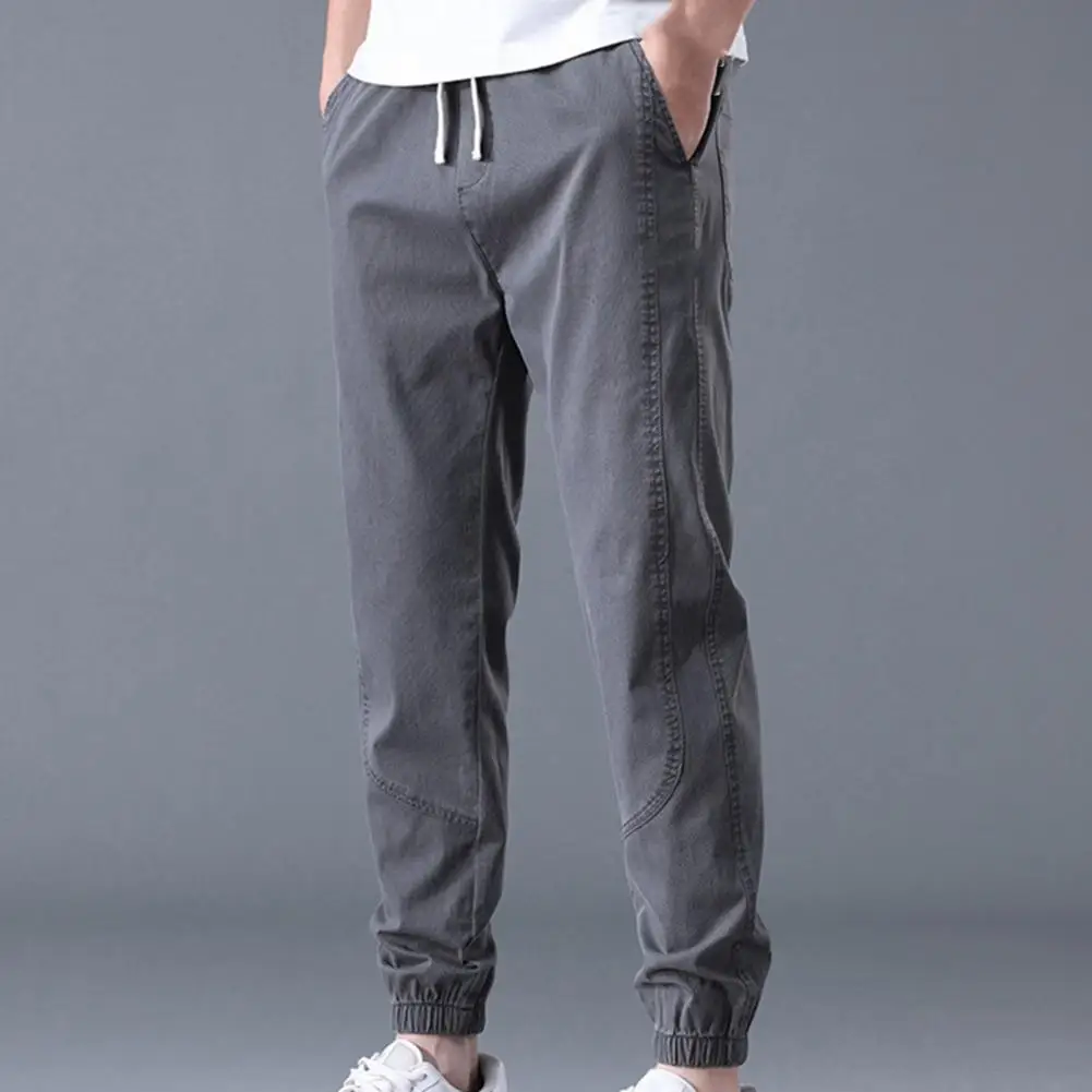 

Men Sweatpants Ankle Tied Harem Pants Solid Color Summer Elastic Waist Drawstring Pockets Trousers Streetwear pantalones hombre