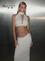 Suits Sets For Women Fashion Sexy Streetwear Solid Sleeveless Deep V-Neck Tracksuits (Tops+Long Skirts)Matching 2 Pieces Female