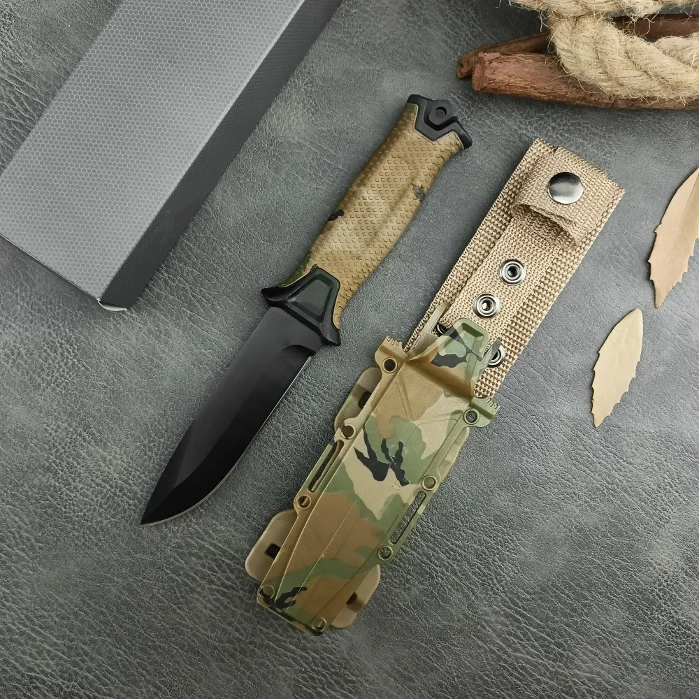 

GB G1500 Survival Fixed Blade Knife Full Edge Camo 8Cr13Mov Blade Rubber Plastic Handle Outdoor Tactical Knife EDC Tools