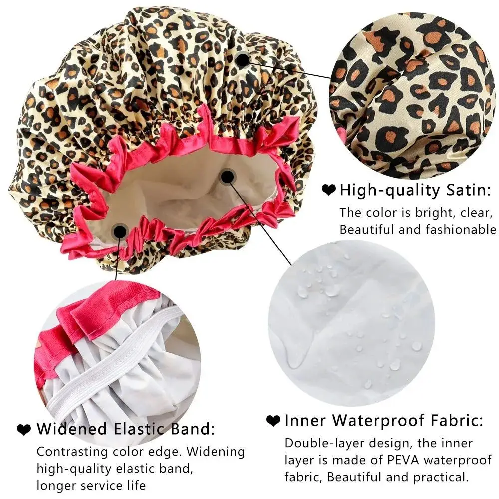 Shower Cap for Women Satin Waterproof,Shower Cap for Women Waterproof,Elastic and Reusable Double Layered Shower Caps