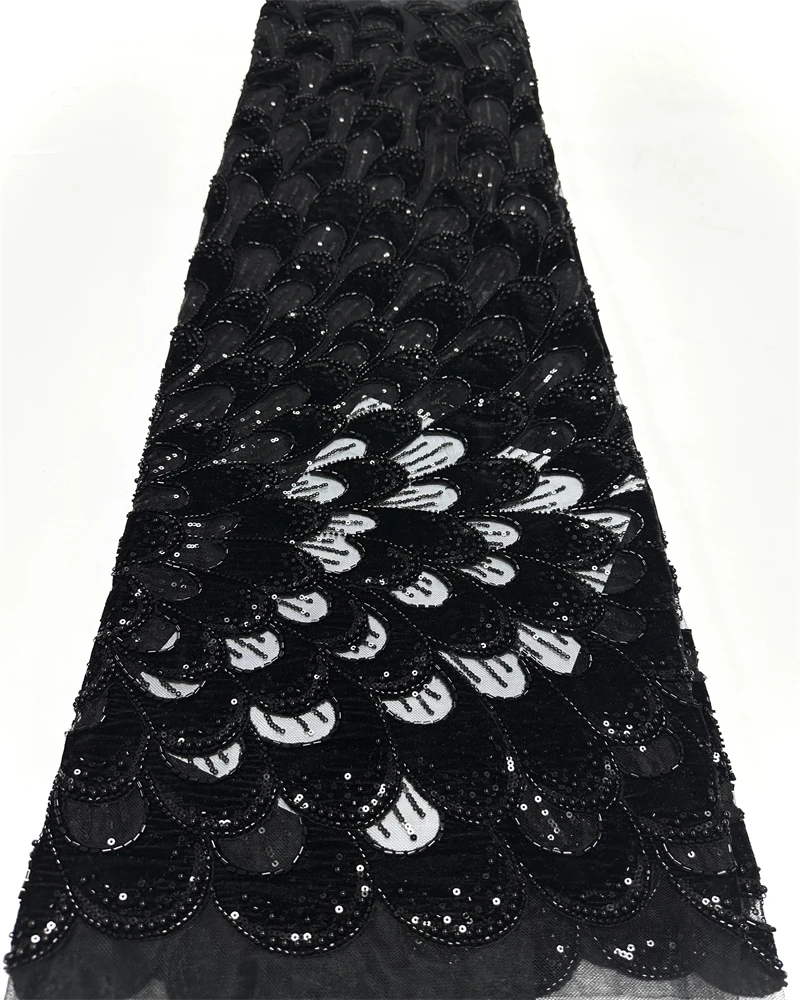 قماش دانتيل مخملي لؤلؤي مطرز أفريقي فاخر عالي الجودة ترتر نيجيري لخياطة فستان الحفلات