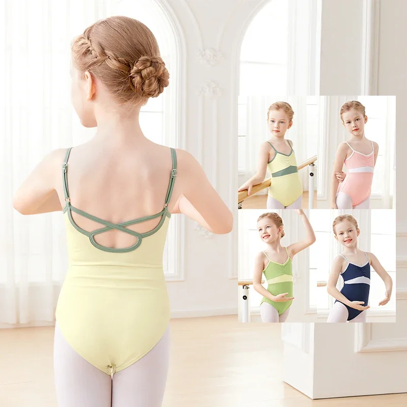 Girls Ballet Leotard with Lining Kids Camisole Gymnastic Costumes Toddler Cross Back Sling Ballet Swimwear Bodysuit