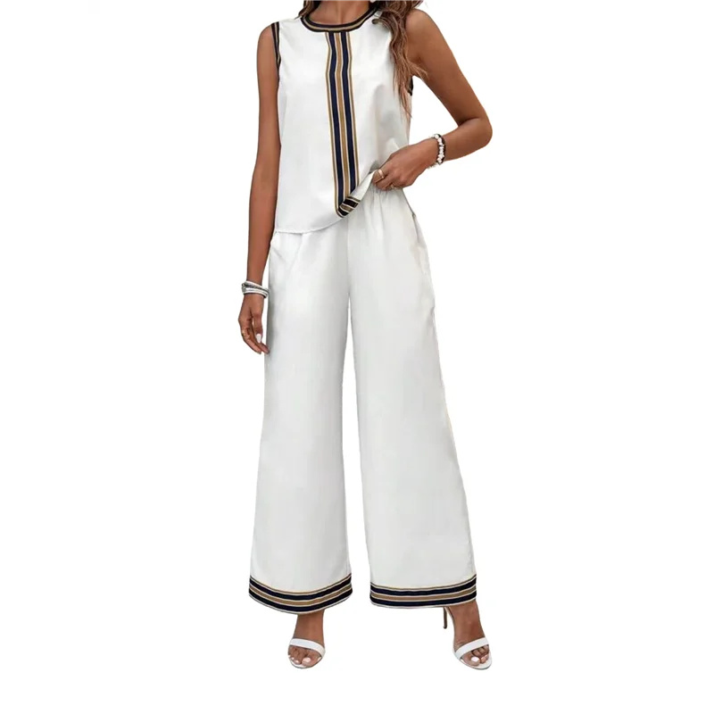 

【SEE】Womens 2 Piece Outfits Linen Sets Sleeveless Button Vest Wide Leg Pants Matching Lounge Set