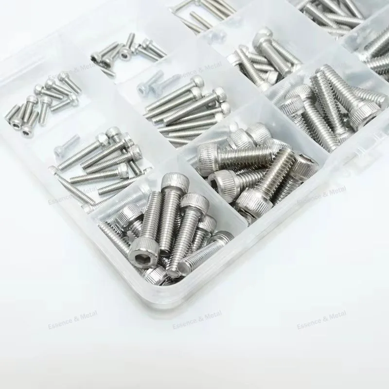 200-300PCS Hexagon Socket Head Screw and Nut Set Combination M2M2.5M3M4M5 304 Stainless Steel Cup Head Hexagon Socket Bolt Set
