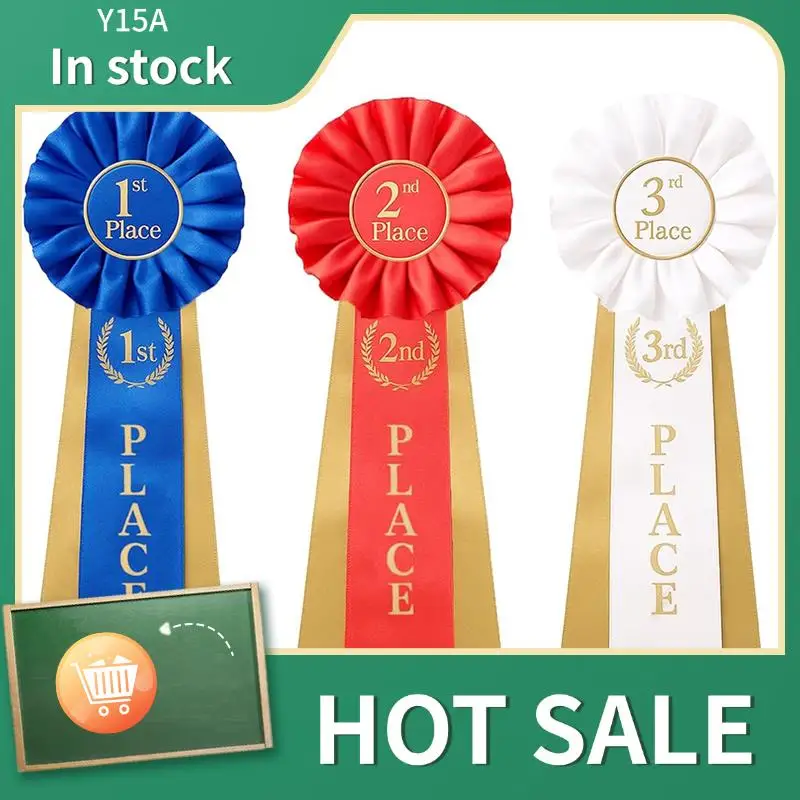 Juego de cintas de premio Y15A, 3 piezas, roseta de cintas del primer segundo y 3. ° lugar, cintas de victoria ganadoras de participación de satén