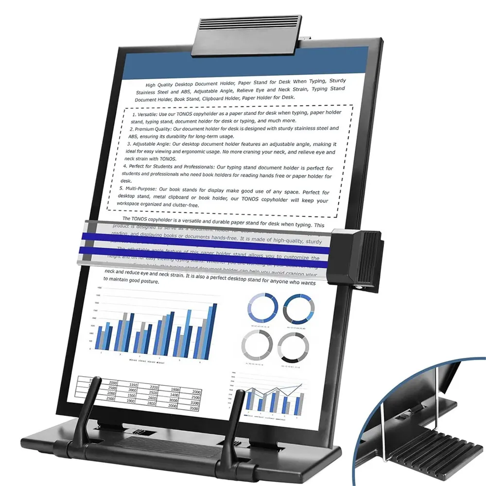 7-Position Adjustable Metal File Holder, Bookshelf, Reading Rack, Recipe Holder, Foldable File Holder.