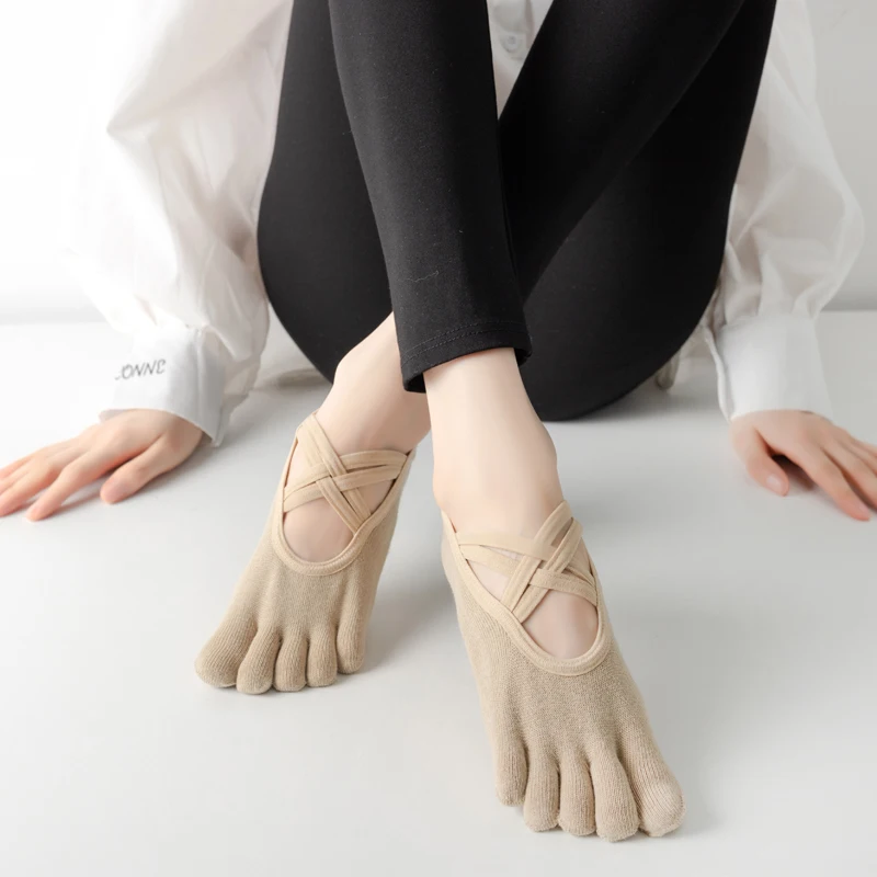 Neue Frauen Anti Slip Pilates Socken Fünf Kappe Silikon Non-Slip Yoga Socke Verband Ballett Tanz Damen Fitness Sport baumwolle Socke – Detail 8