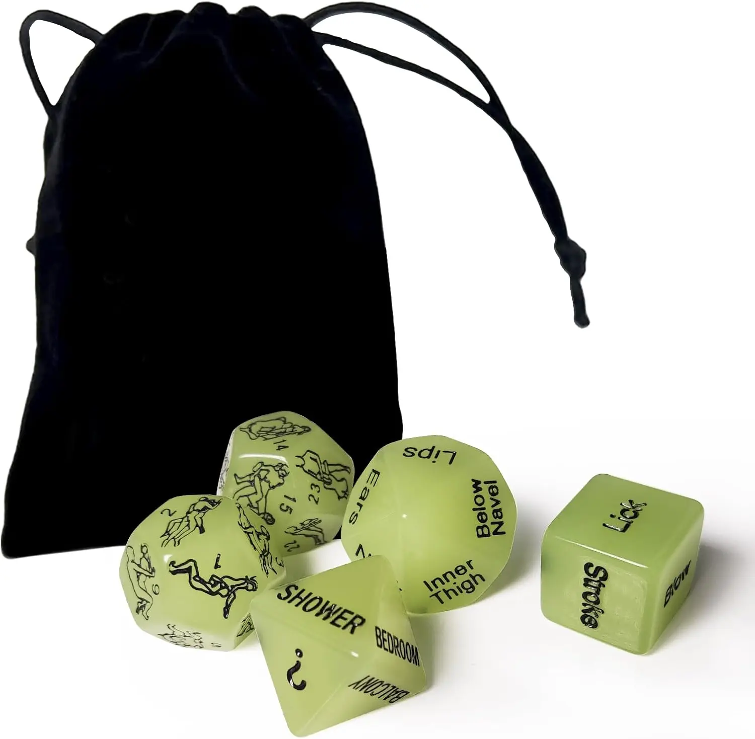 

Sex Dice - Set of Five Sex Dice for Adults - Sex Game for Adults Couples - Glow in The Dark Acrylic Material - Couples Dice