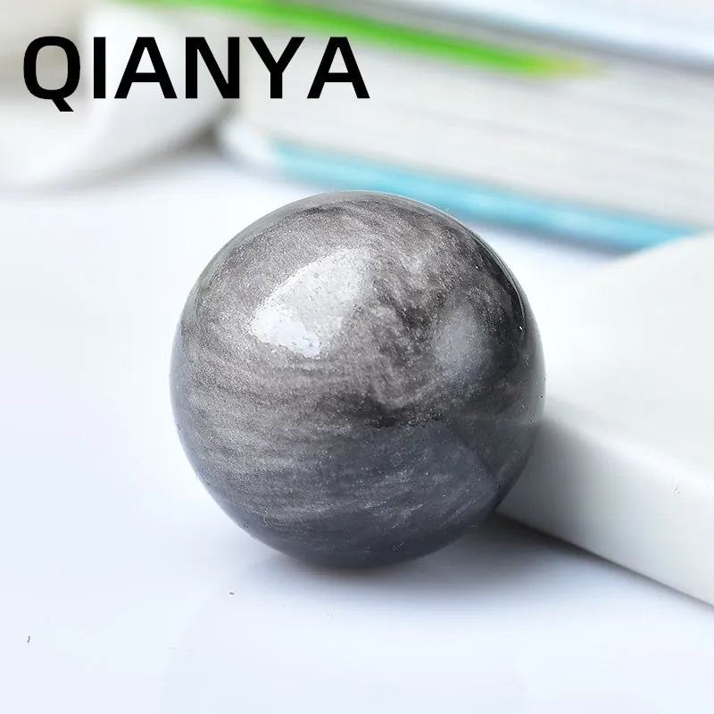 Natural Crystals Mineral Gemstone Silver Obsidian Ball Divination Orb Healing Aura Home Decoration Ornament Gift