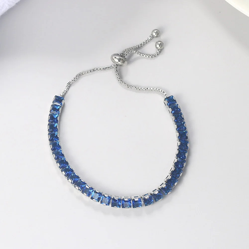 Blue Crystal Tennis Bracelets for Women Men Trendy Adjustable Various Shapes Iced Out CZ Short Chain on Hand Trendy Jewelry