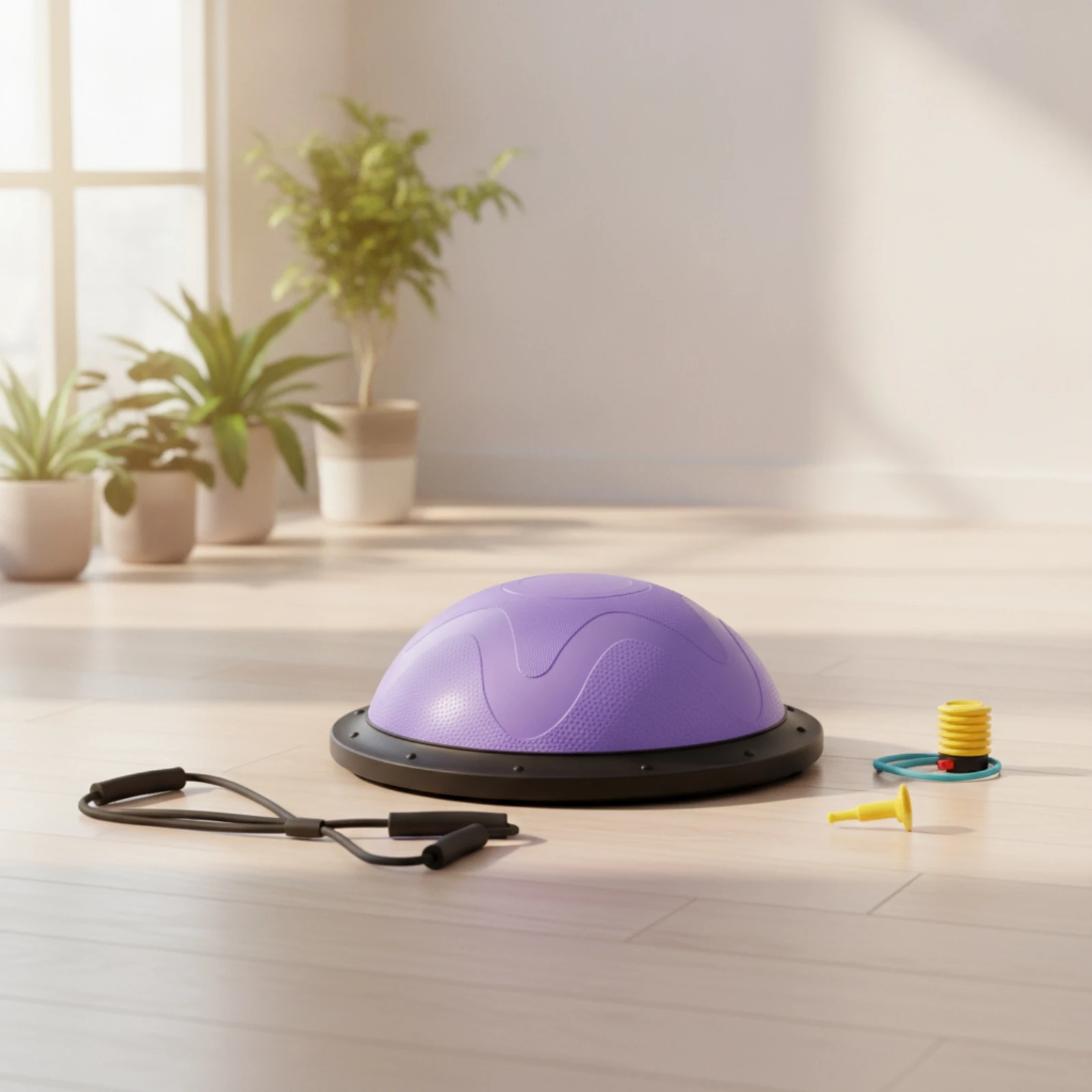Half-Dome Balance Instructor Anti-Slip Balance Board with Resistance Bands Multifunctional Low-Impact for Fitness Enthusiasts