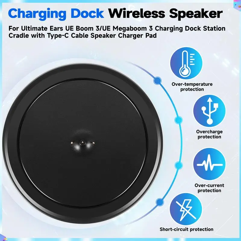 N93R For Logitech Ultimate Ears UE Boom 3/UE Megaboom 3 Charging Dock Station Cradle With Type-C Cable Speaker Charger Pad view 5