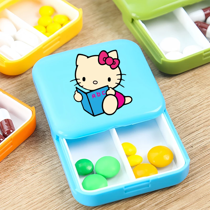 

Kawaii Hello Kitty Kuromi Cinnamoroll Mini Portable Pill Box Case Anime Purin Hangyodon Push-pull Vitamin Fish Oil Organizer