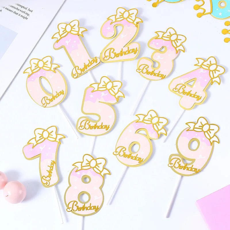 Crown Number Birthday Cake Decoration Number Candle Birthday Number Cake 0-9 Cake Topper Girl Boy Baby Party Cake Decor Supplie