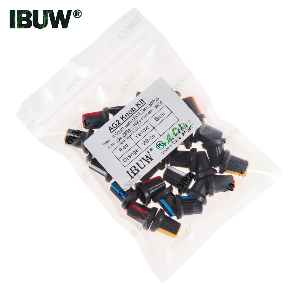 30PCS 5Color AG2 Knob Kit 15x17MM 6MM Hole Diameter for Potentiometer & Switch DIY Electronic Projects