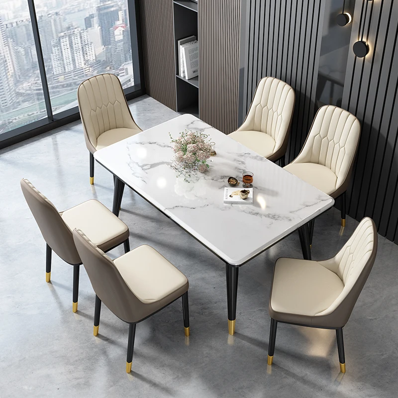 Modern Style Leather Dining Chairs with Metal Frame for Household And Restaurant Comfortable Seat Home Furniture Set