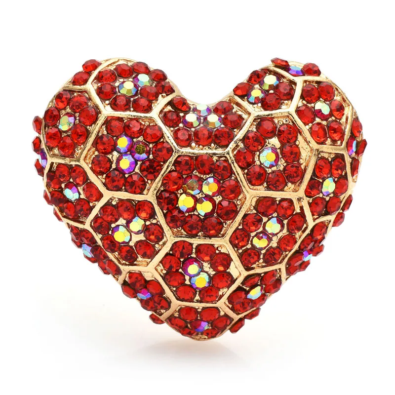 Wuli&baby Shining Heart Brooches For Women Unisex Red Rhinestone Love Party Office Brooch Pin Gifts