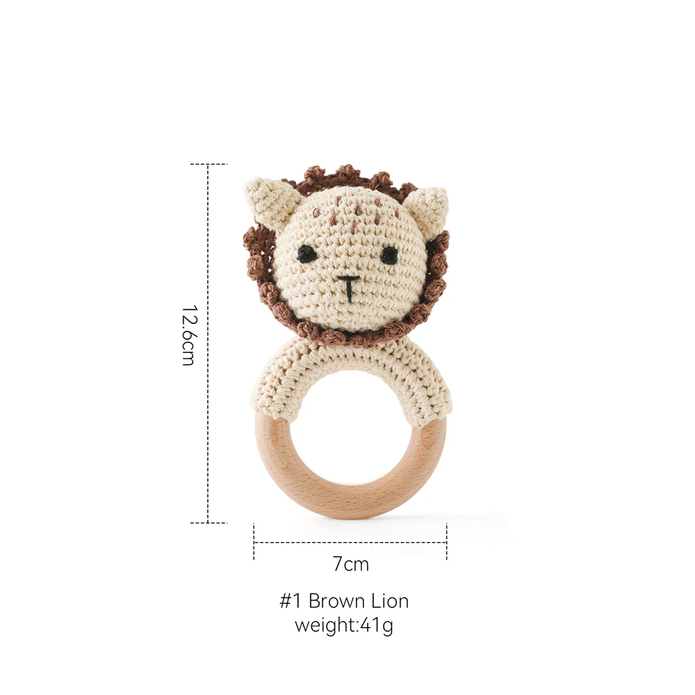 طفل خشخيشة اللعب عضاضة خشبية الكروشيه عضاضة الحيوانات BPA الحرة دمية شخشيخة الوليد Amigurumi الطفل خشخيشات هدايا لحديثي الولادة 1 قطعة
