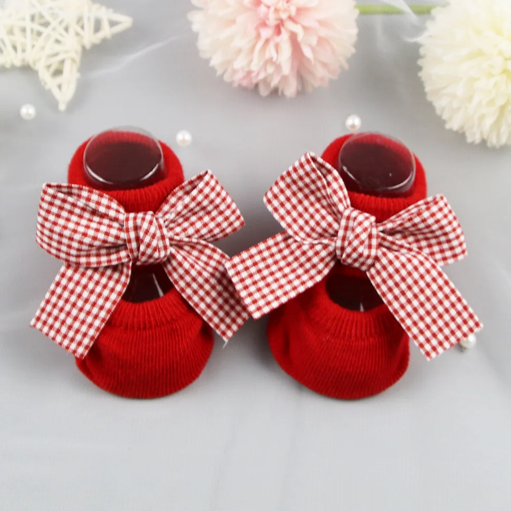 Baby Socks Newborn Cute Girl Princess Socks Bow Boat Red Socks Toddler Cotton Floor Socks Infant Items Baby Accessories Clothes