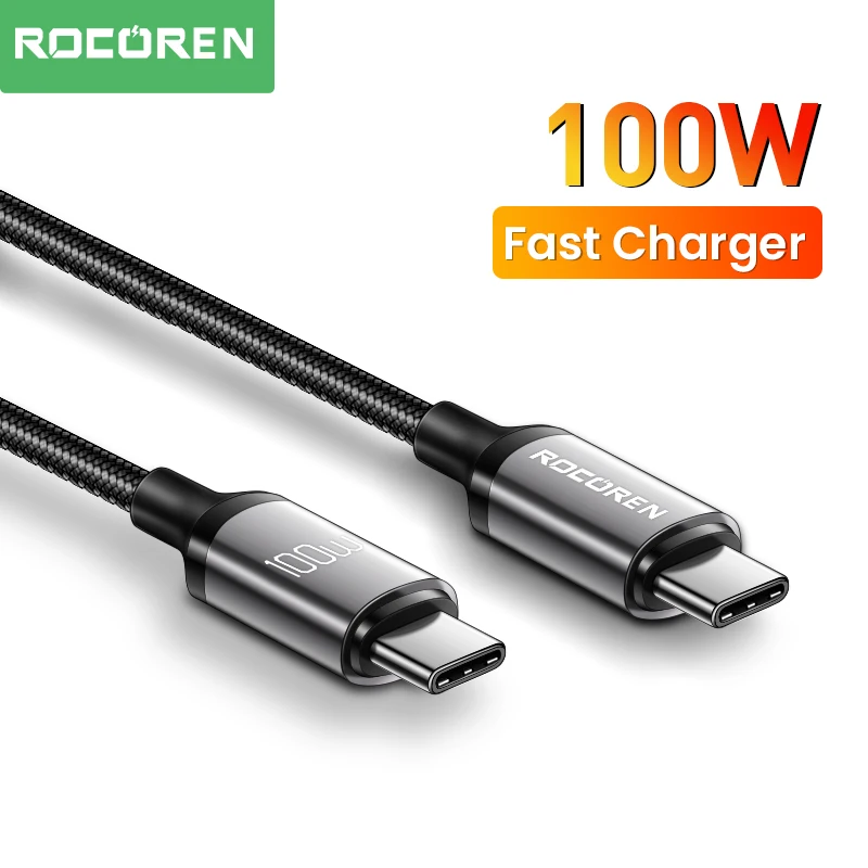 Rocoren 100W USB Type C To USB C Cable 2m PD Fast Charging Charger Wire Cord For Macbook Samsung Xiaomi Type-C USBC Cable 5A