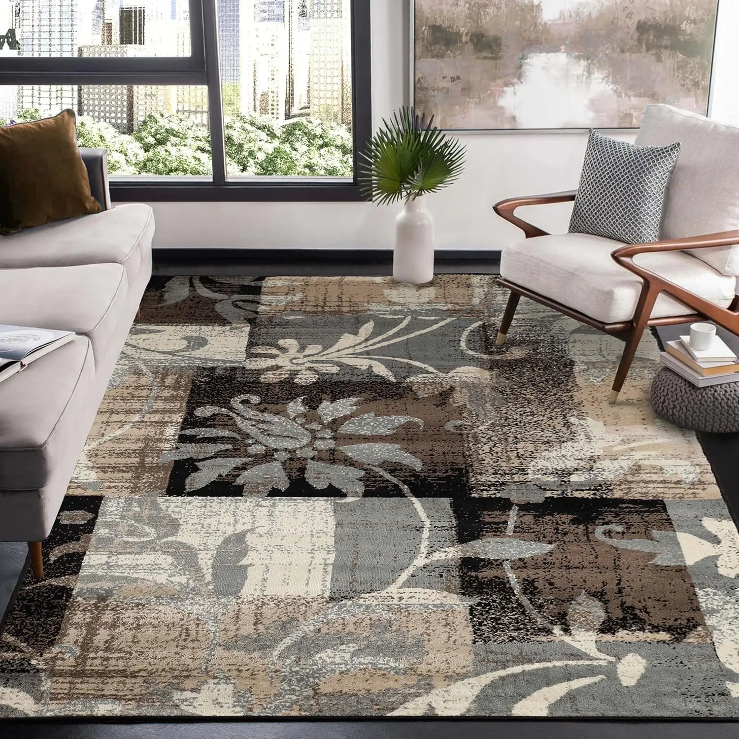 

Superior Indoor Area Rug, Jute Backed, Perfect For Entryway, Office, Living/Dining Room, Bedroom, Kitchen, Floor, Modern Floral