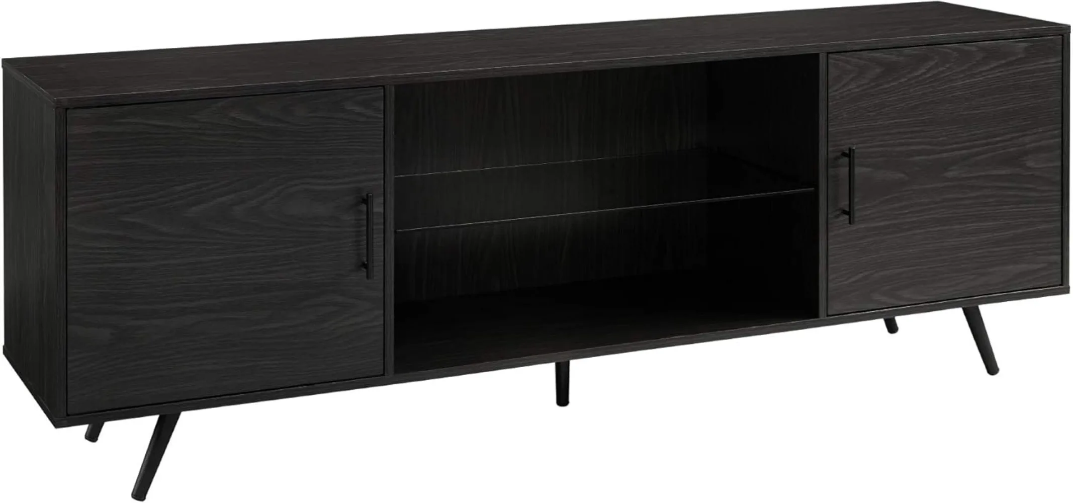 Walker Edison Saxon Mid Century Modern 2 Door Glass Shelf TV Stand for TVs Up To 80 Inches, 70 Inch, Graphite