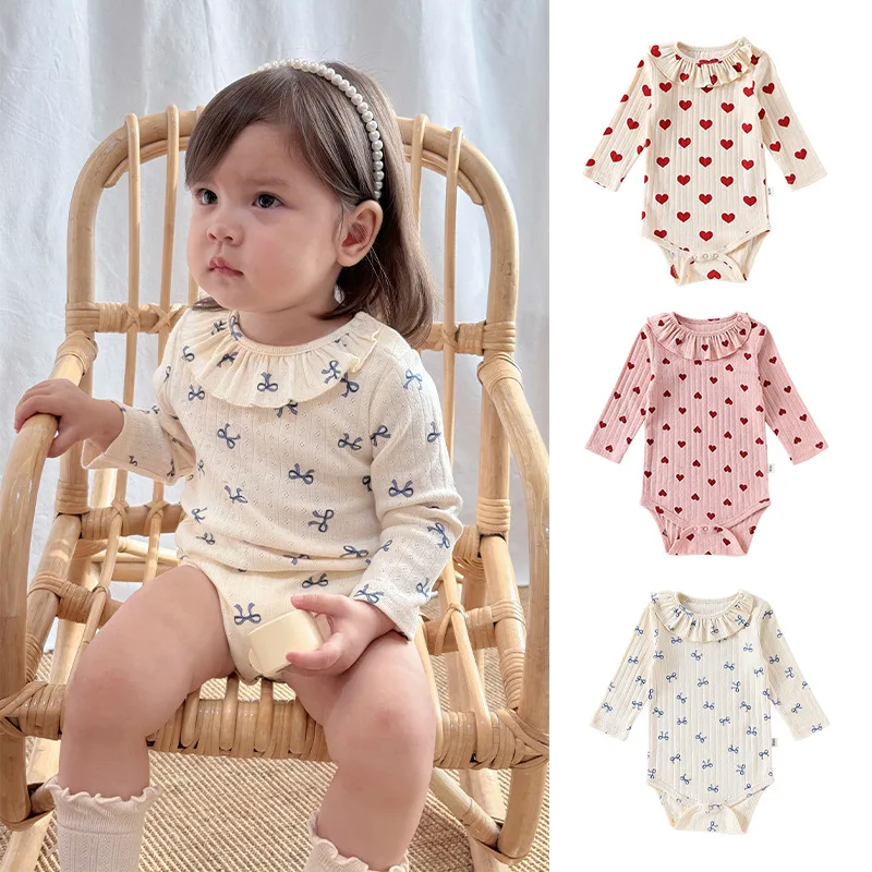 

0-2Y Baby Burp Cloak Spring 100% Cotton Class A Newborn Garment for Boys and Girls with Ruffled Collar and Crawling Suit