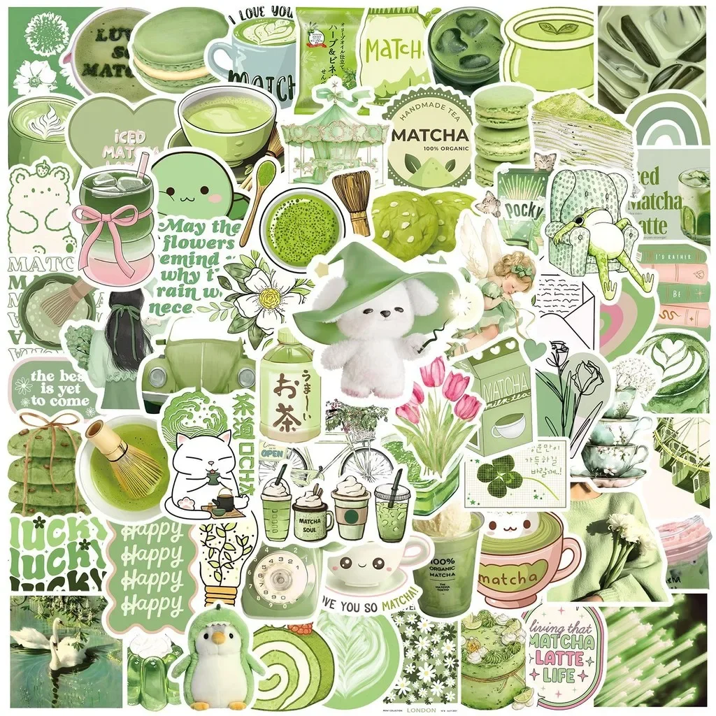 100 pegatinas de chica Matcha estilo Ins, lindos dibujos animados de PVC impermeables para cuadernos, patinetas y diarios