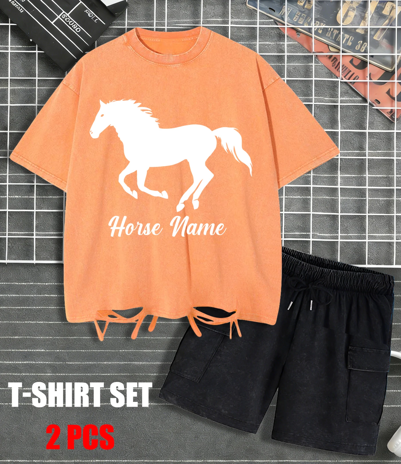 

Horses Are Running Freely Print Washed Man T-Shirts Summer Loose Casual Sportsuit All-Match O-Neck Clothes Cotton Fashion Tops