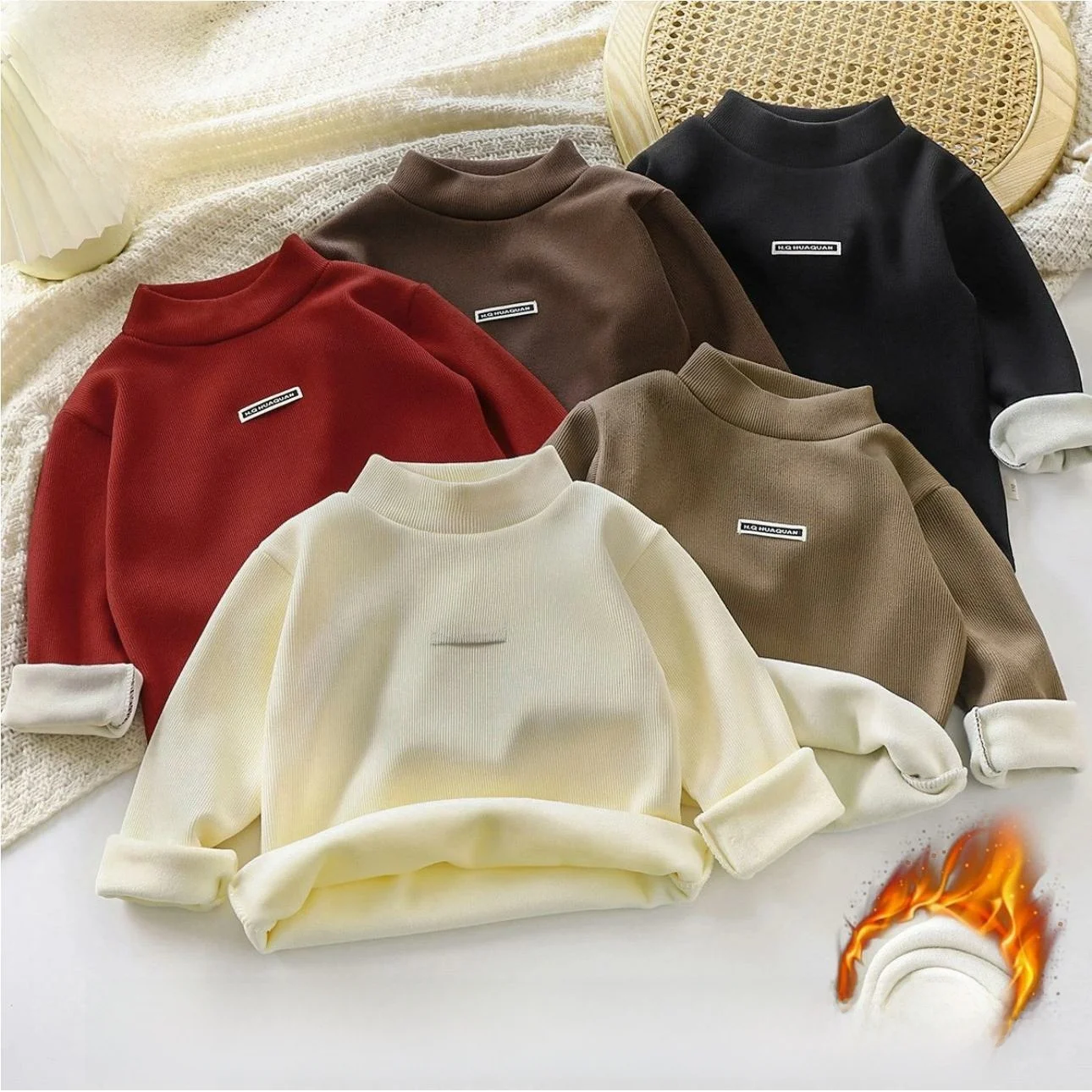 Roupa Infantil de Inverno em Fleece Grosso de Peça Única, Blusa Quente de Gola Meia Alta para Meninas e Meninos, Estilo Casua...